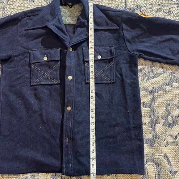 VTG 70's Sears Navy Button Up Americana Firefighter Patch SZ L - Picture 5 of 8